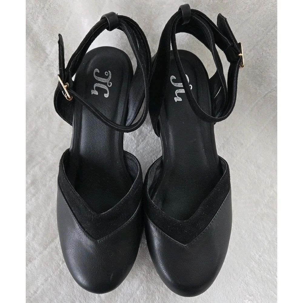 JG Mary Jane Platform Sz 7 Chunky Heel Y2K Black Ankle‎ Strap Preppy Holiday